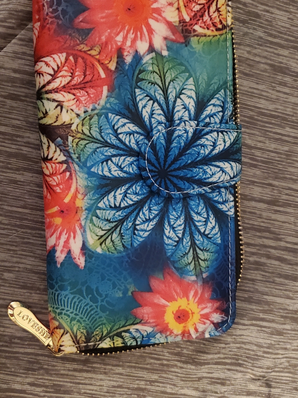 Loveshe Floral Zip Wallet  in Blue & Coral